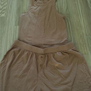 Ribbed Tan Sleeveless Top and Shorts Set from Nordstrom